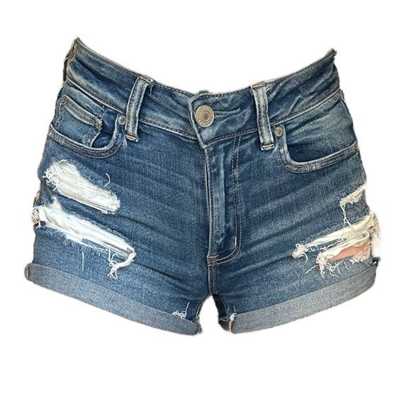 American Eagle Ne(x)t Level Stretch High-Rise Shortie Distressed Denim Shorts - Picture 2 of 4